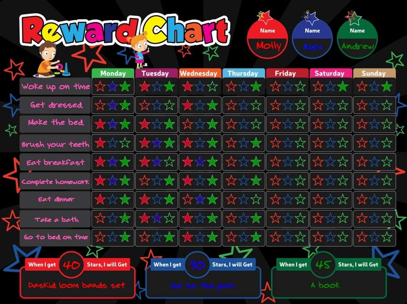 DasKid Magnetic Behavior Rewards Chalkboard Child Behavior Reward Chore Chart-Daily Household Chore Checklistâ€“ Multiple Kids Chore Chart System Includes: 4 Liquid Chalk Markers - Image 2